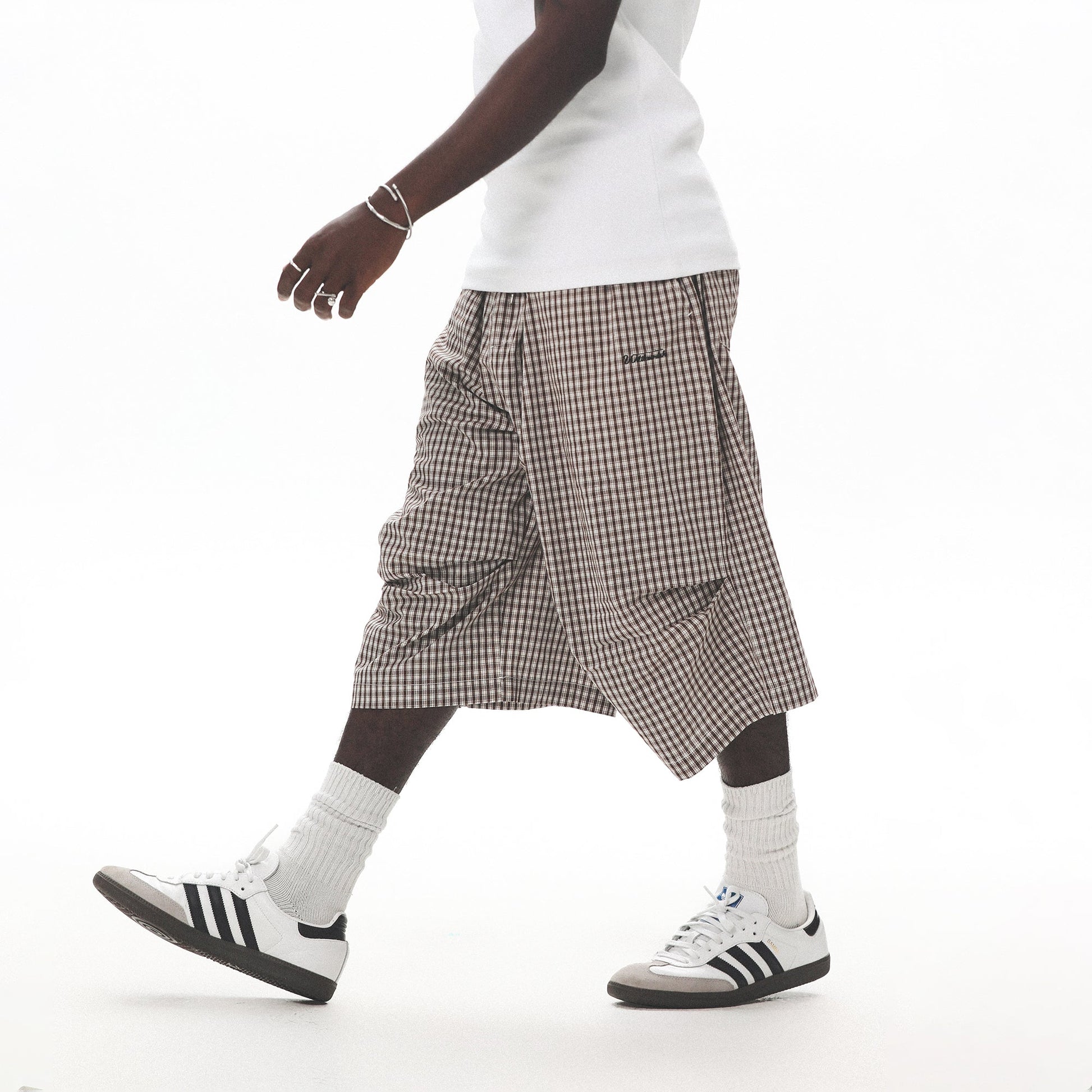 UNTILWERICH Check Drawstring Wide Shorts-Shorts-M / 29“-Blue-Free Shipping Leatheretro