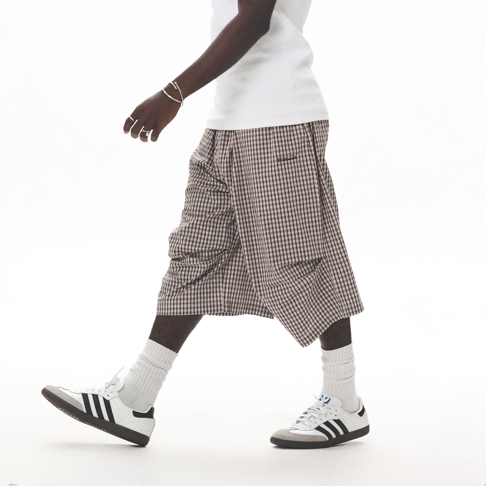 UNTILWERICH Check Drawstring Wide Shorts-Shorts-M / 29“-Blue-Free Shipping Leatheretro