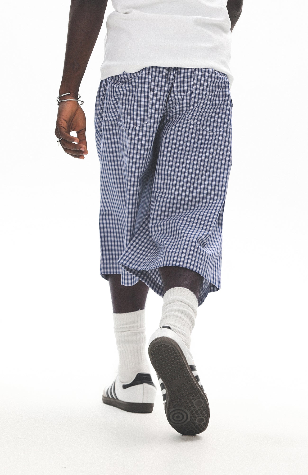 UNTILWERICH Check Drawstring Wide Shorts-Shorts-M / 29“-Blue-Free Shipping Leatheretro