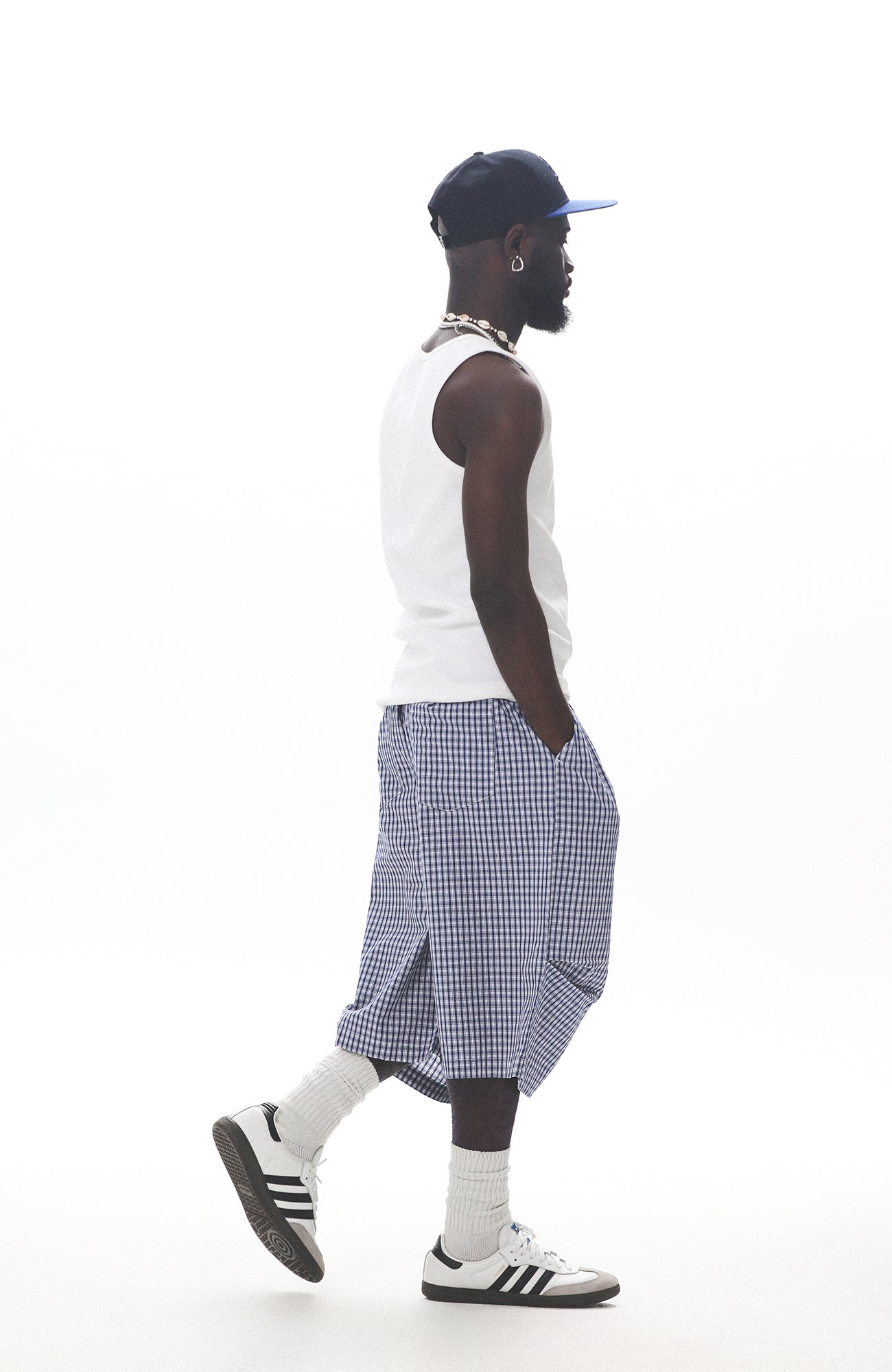 UNTILWERICH Check Drawstring Wide Shorts-Shorts-M / 29“-Blue-Free Shipping Leatheretro