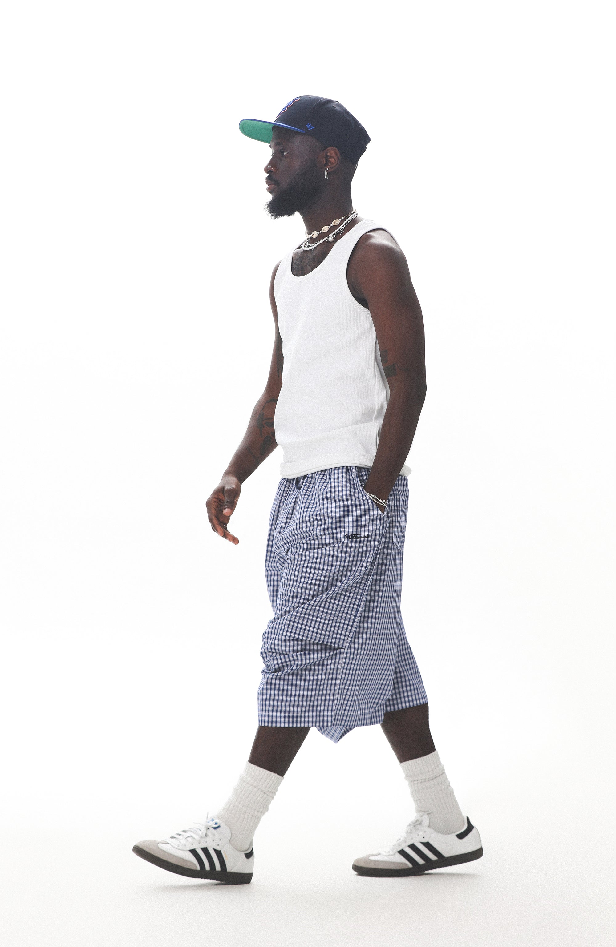 UNTILWERICH Check Drawstring Wide Shorts-Shorts-M / 29“-Blue-Free Shipping Leatheretro