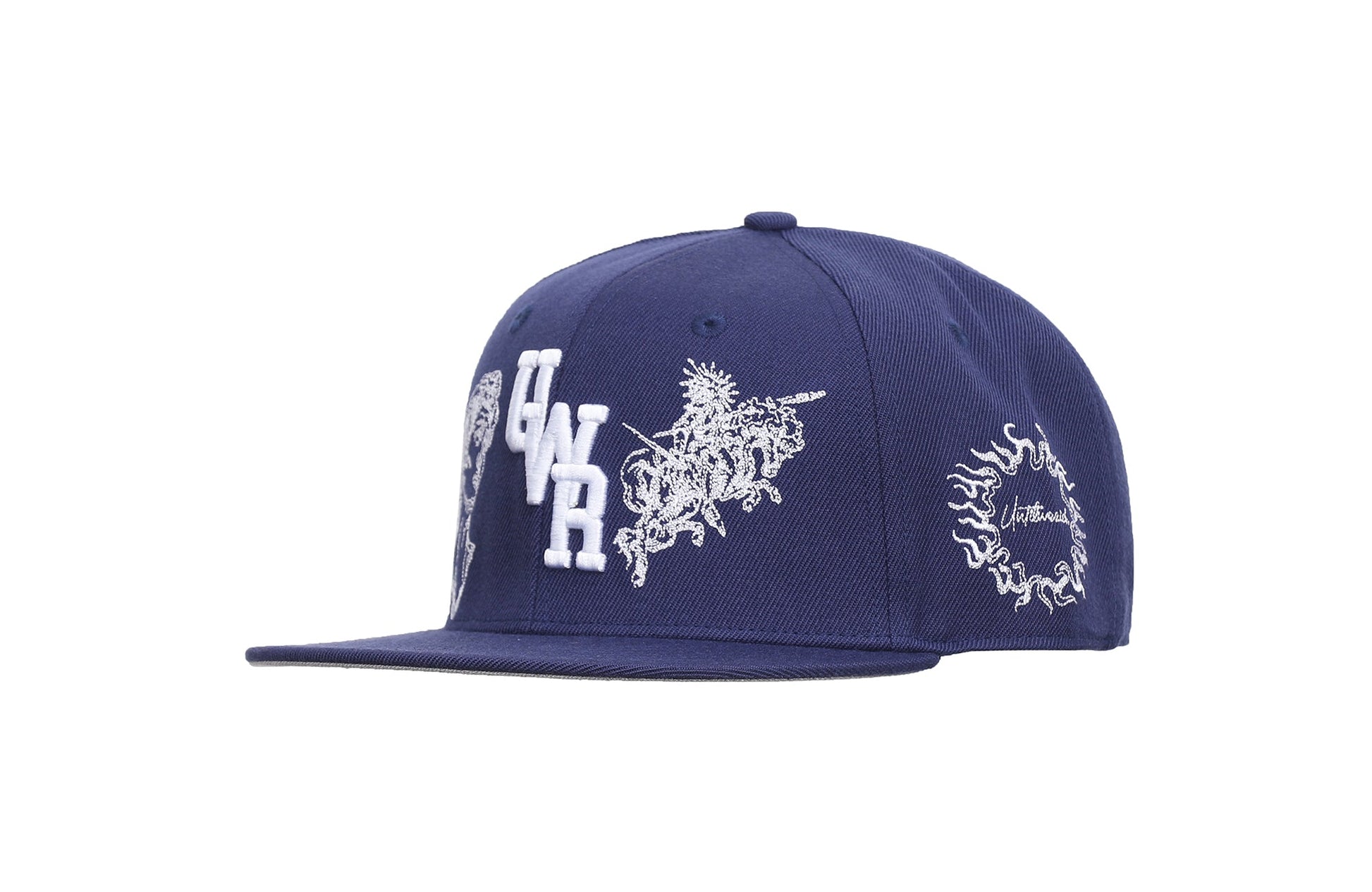 UNTILWERICH Embroidered Flat Brim Fitted Cap-Hat, Cap, Beanie-7 (22.0 in)-Blue-Free Shipping Leatheretro