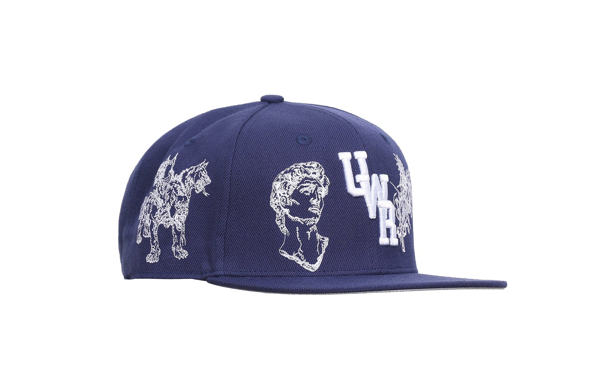 UNTILWERICH Embroidered Flat Brim Fitted Cap-Hat, Cap, Beanie-7 (22.0 in)-Blue-Free Shipping Leatheretro