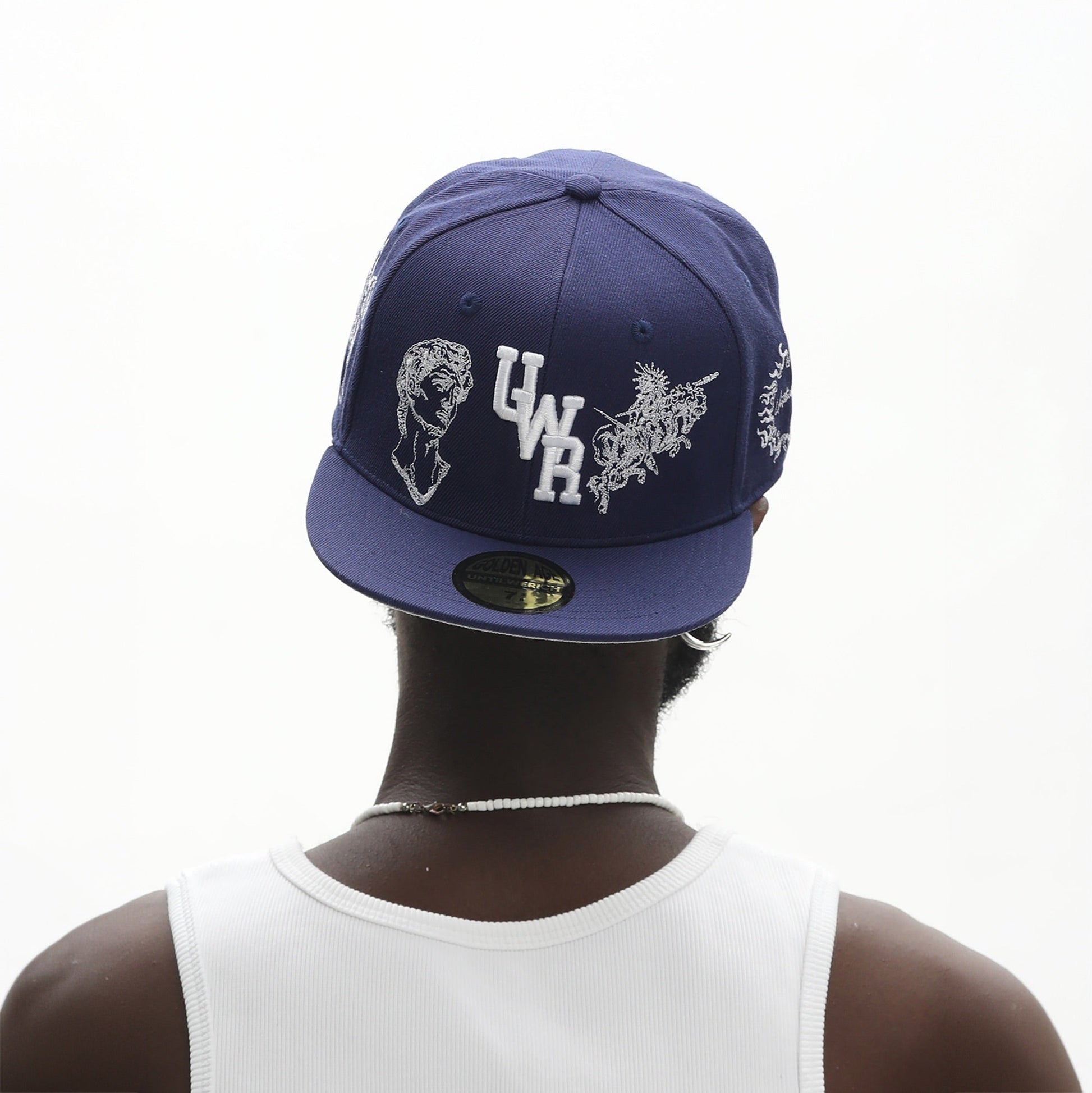 UNTILWERICH Embroidered Flat Brim Fitted Cap-Hat, Cap, Beanie-7 (22.0 in)-Blue-Free Shipping Leatheretro