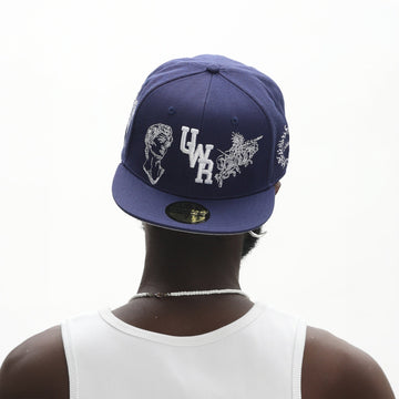 UNTILWERICH Embroidered Flat Brim Fitted Cap-Hat, Cap, Beanie-7 (22.0 in)-Blue-Free Shipping Leatheretro
