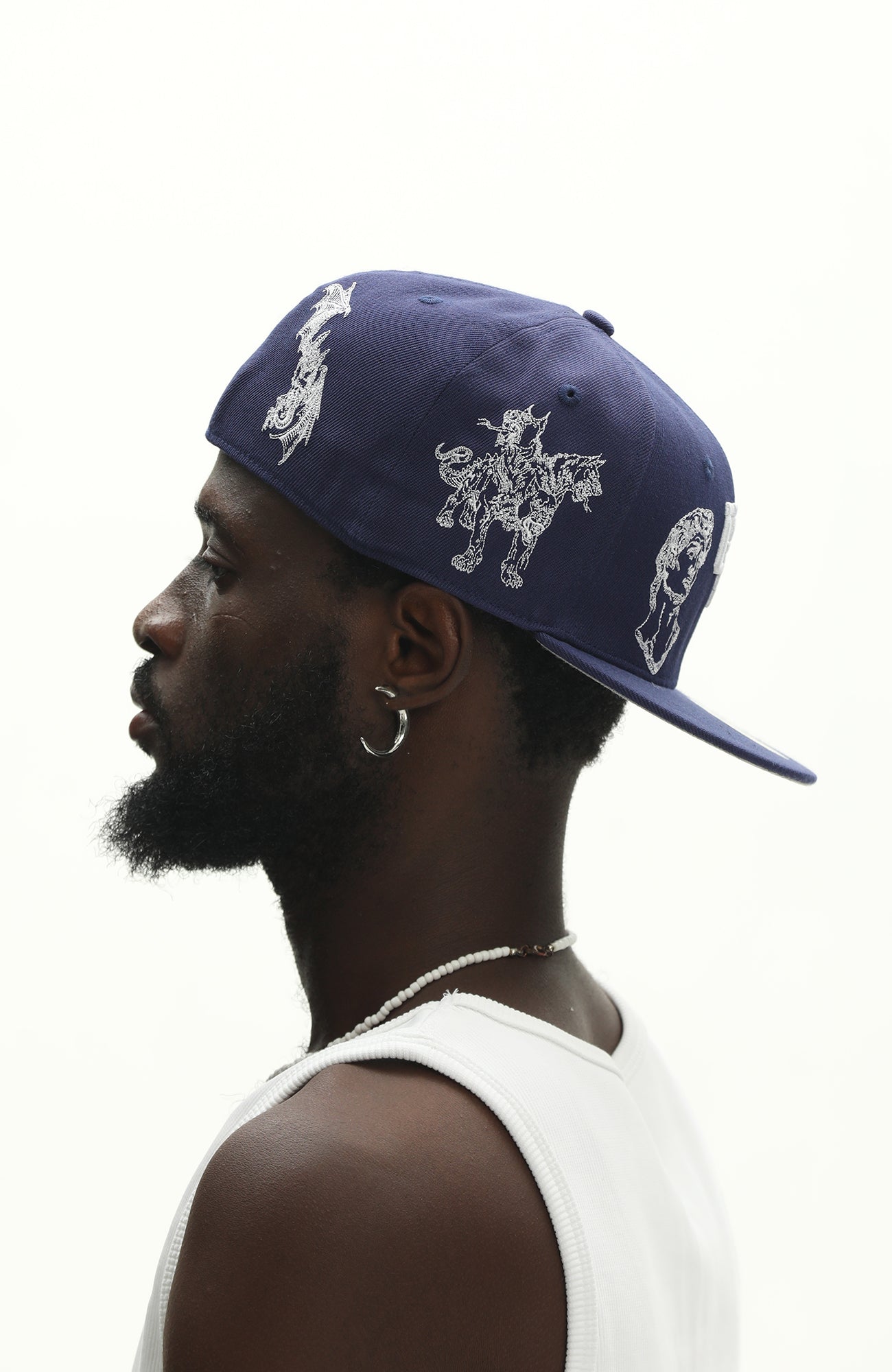 UNTILWERICH Embroidered Flat Brim Fitted Cap-Hat, Cap, Beanie-7 (22.0 in)-Blue-Free Shipping Leatheretro
