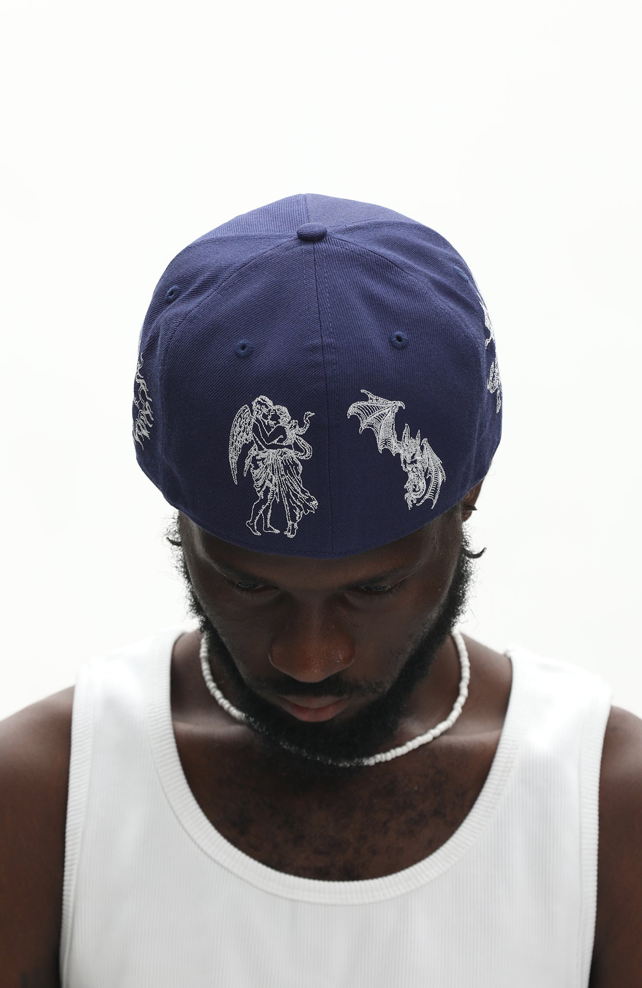 UNTILWERICH Embroidered Flat Brim Fitted Cap-Hat, Cap, Beanie-7 (22.0 in)-Blue-Free Shipping Leatheretro