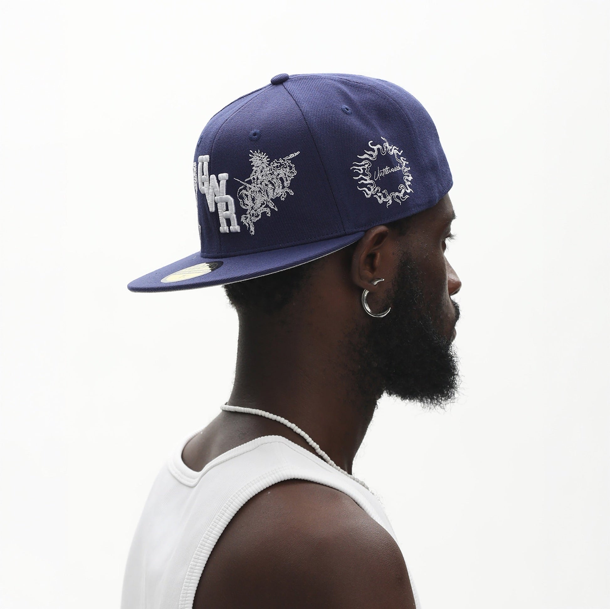 UNTILWERICH Embroidered Flat Brim Fitted Cap-Hat, Cap, Beanie-7 (22.0 in)-Blue-Free Shipping Leatheretro