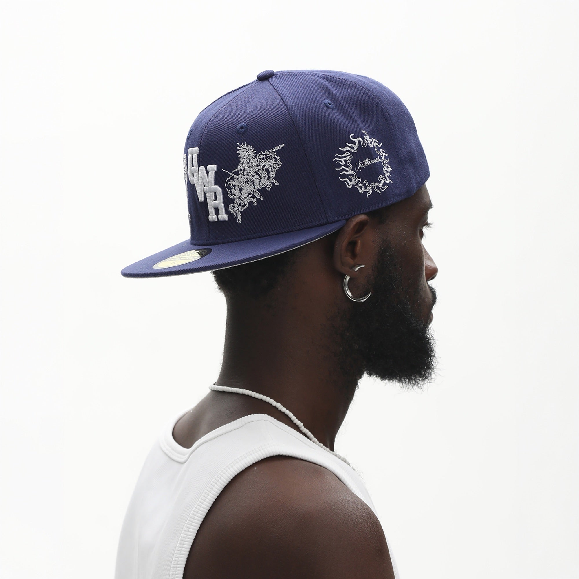 UNTILWERICH Embroidered Flat Brim Fitted Cap-Hat, Cap, Beanie-7 (22.0 in)-Blue-Free Shipping Leatheretro