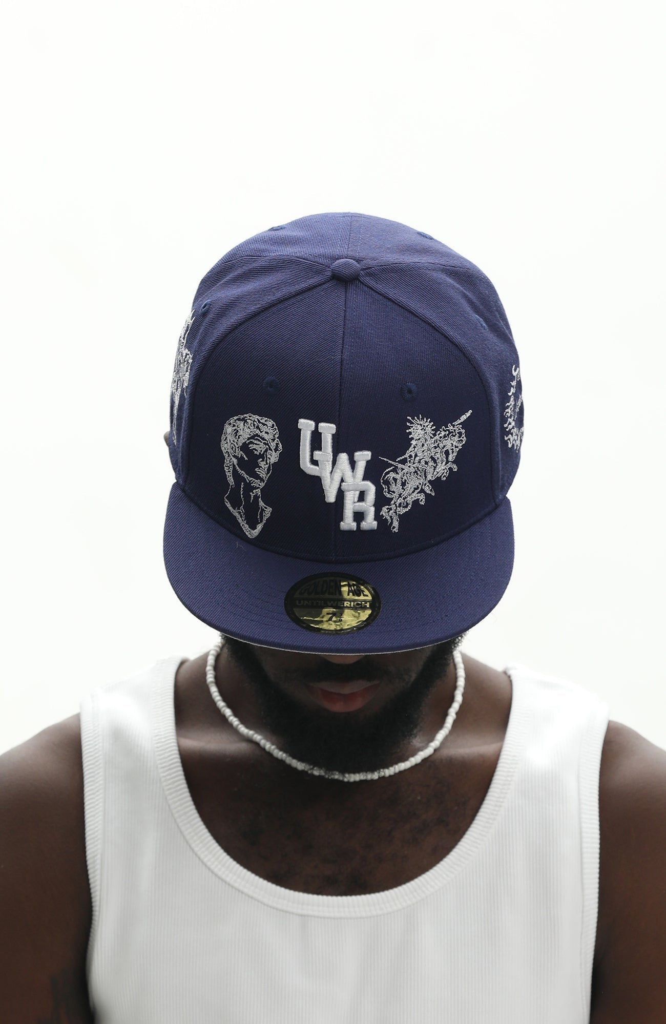 UNTILWERICH Embroidered Flat Brim Fitted Cap-Hat, Cap, Beanie-7 (22.0 in)-Blue-Free Shipping Leatheretro