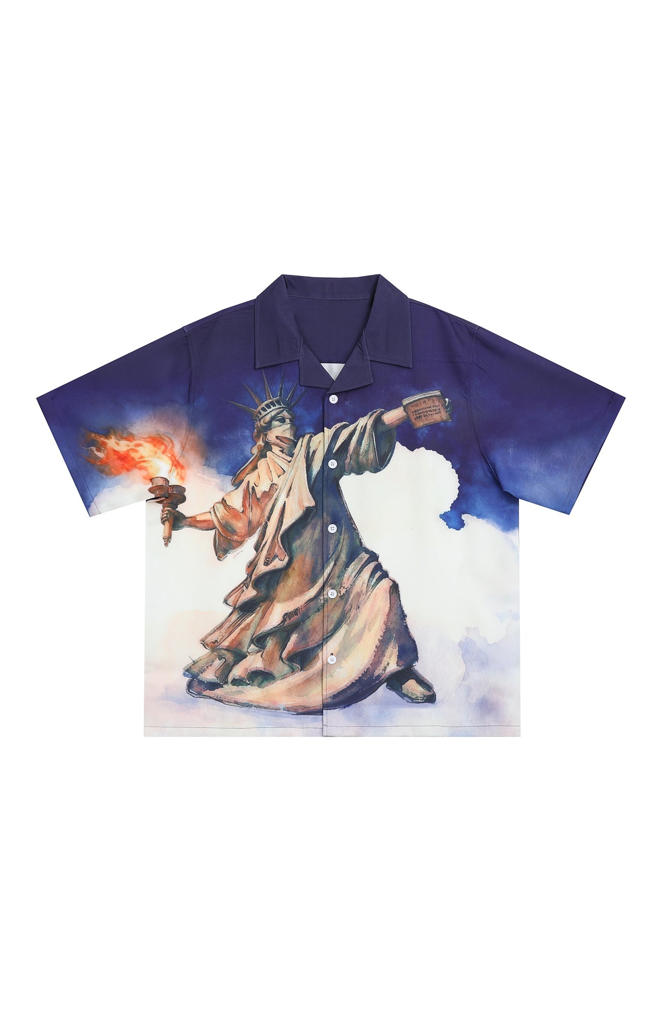 UNTILWERICH Liberty Graphic Cuban Collar Half Shirt-Half shirt-M-Free Shipping Leatheretro
