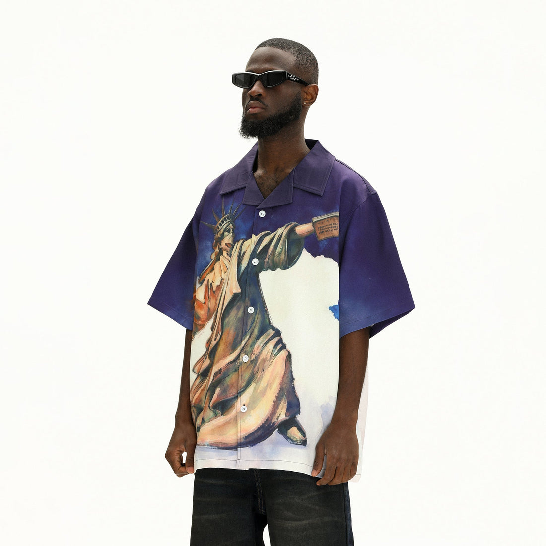 UNTILWERICH Liberty Graphic Cuban Collar Half Shirt-Half shirt-M-Free Shipping Leatheretro