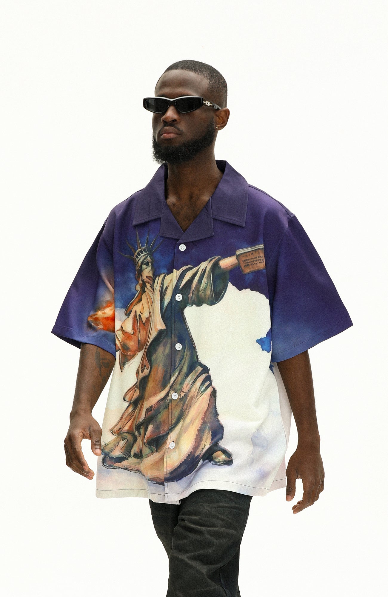 UNTILWERICH Liberty Graphic Cuban Collar Half Shirt-Half shirt-M-Free Shipping Leatheretro