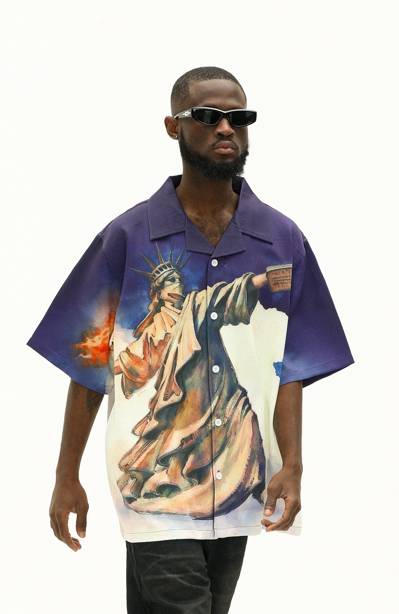 UNTILWERICH Liberty Graphic Cuban Collar Half Shirt-Half shirt-M-Free Shipping Leatheretro