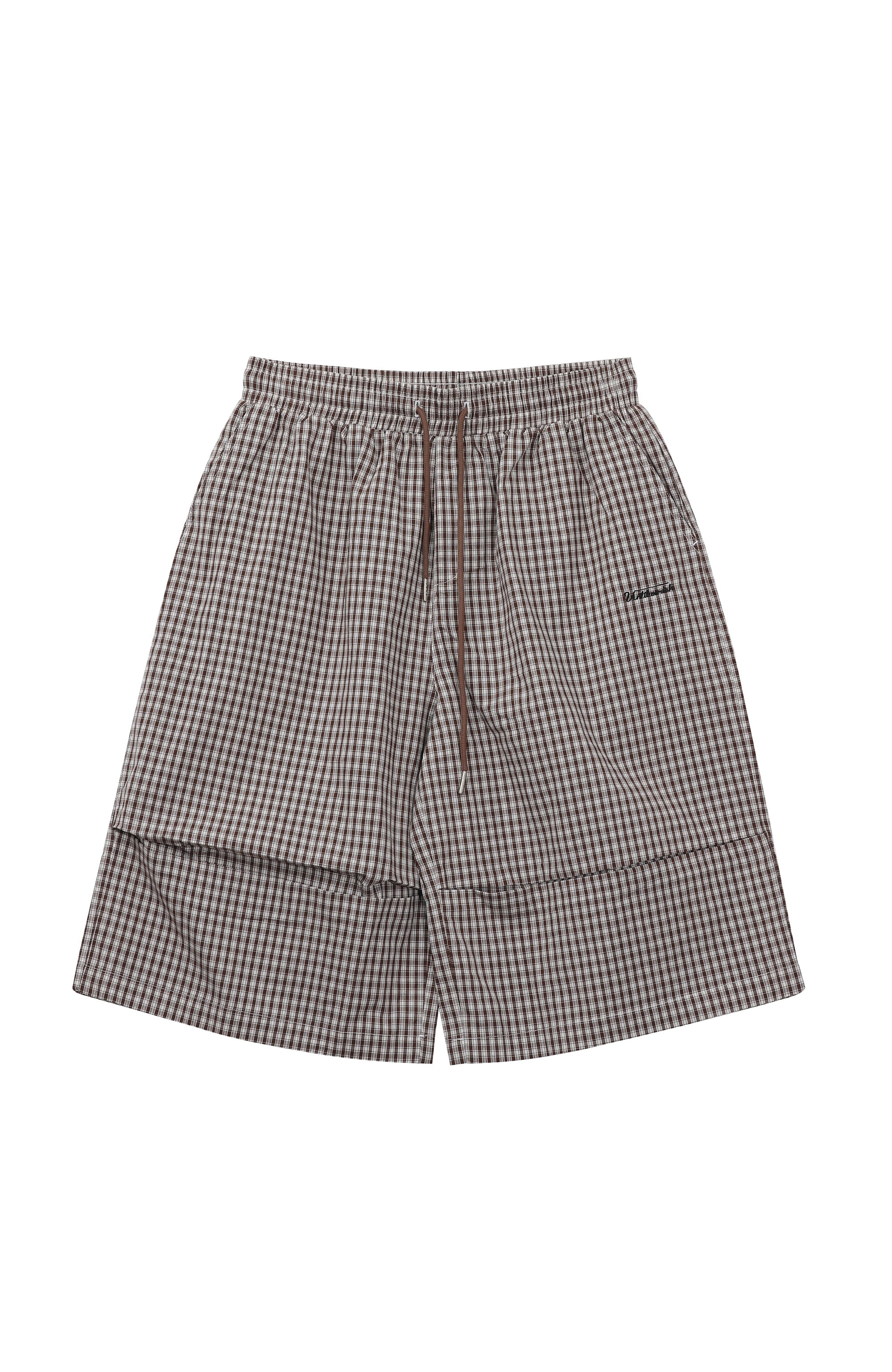 UNTILWERICH Check Drawstring Wide Shorts-Shorts-M / 29“-Blue-Free Shipping Leatheretro