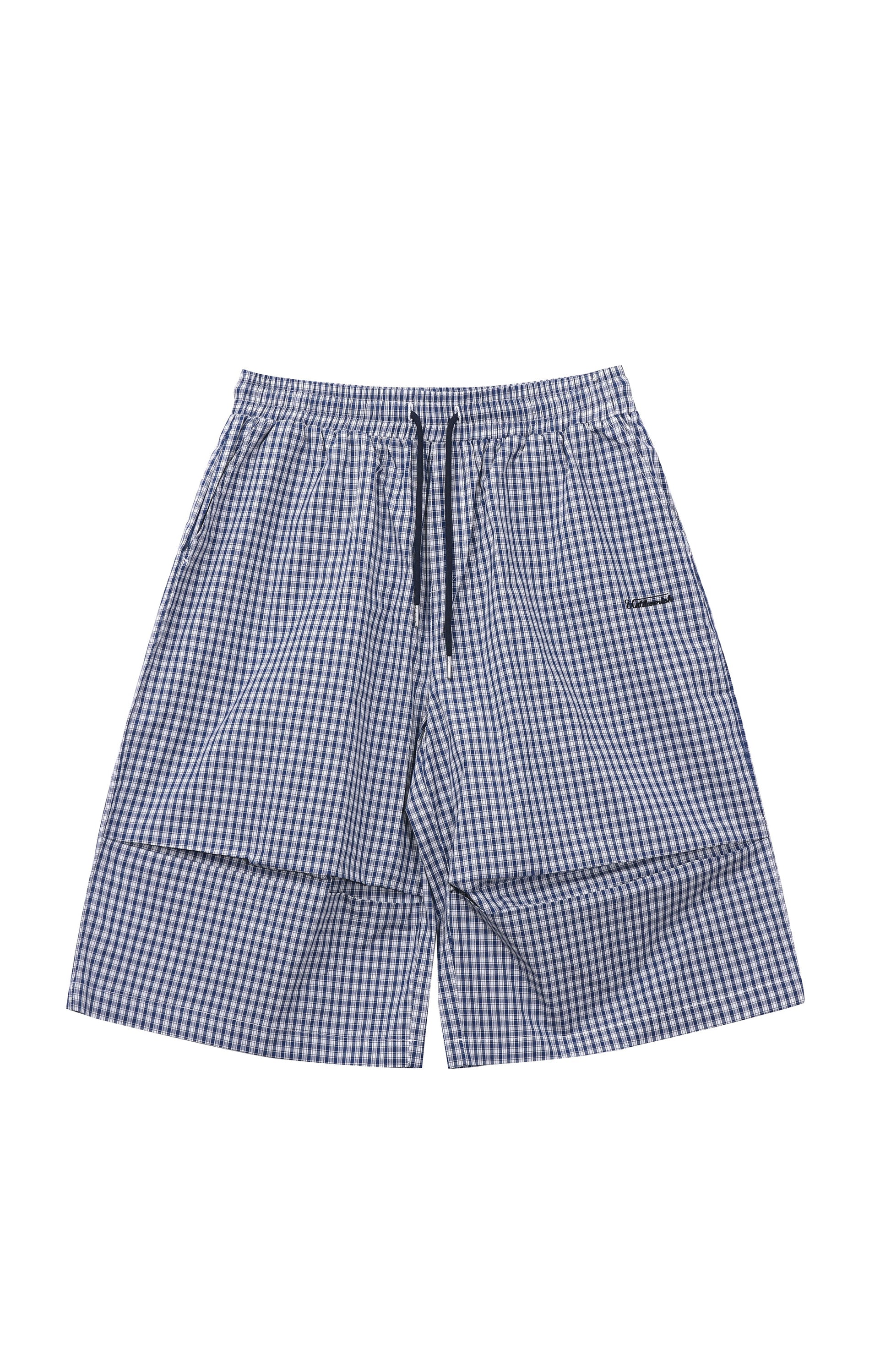 UNTILWERICH Check Drawstring Wide Shorts-Shorts-M / 29“-Blue-Free Shipping Leatheretro
