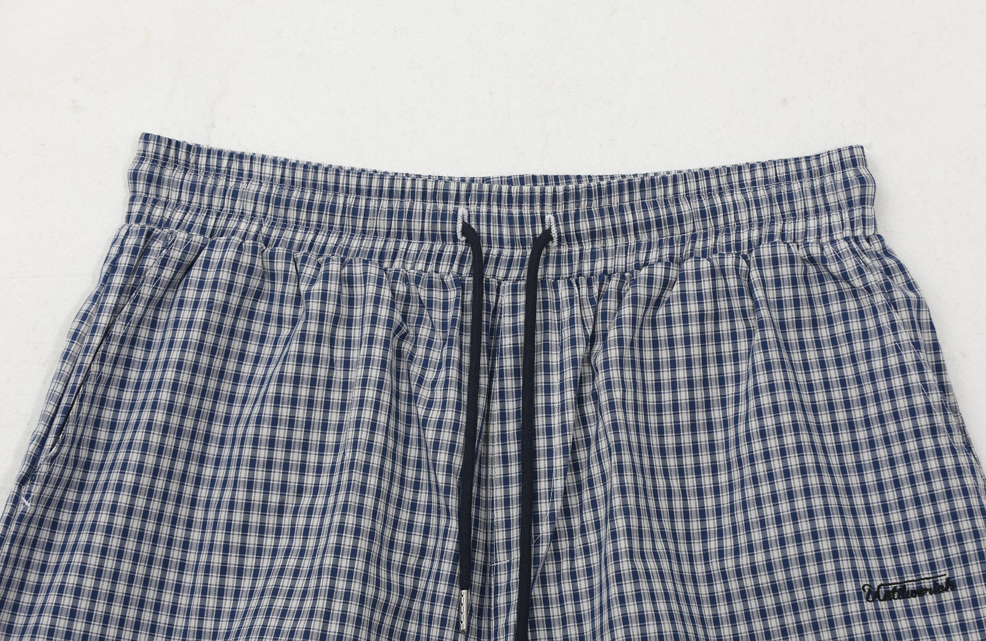 UNTILWERICH Check Drawstring Wide Shorts-Shorts-M / 29“-Blue-Free Shipping Leatheretro