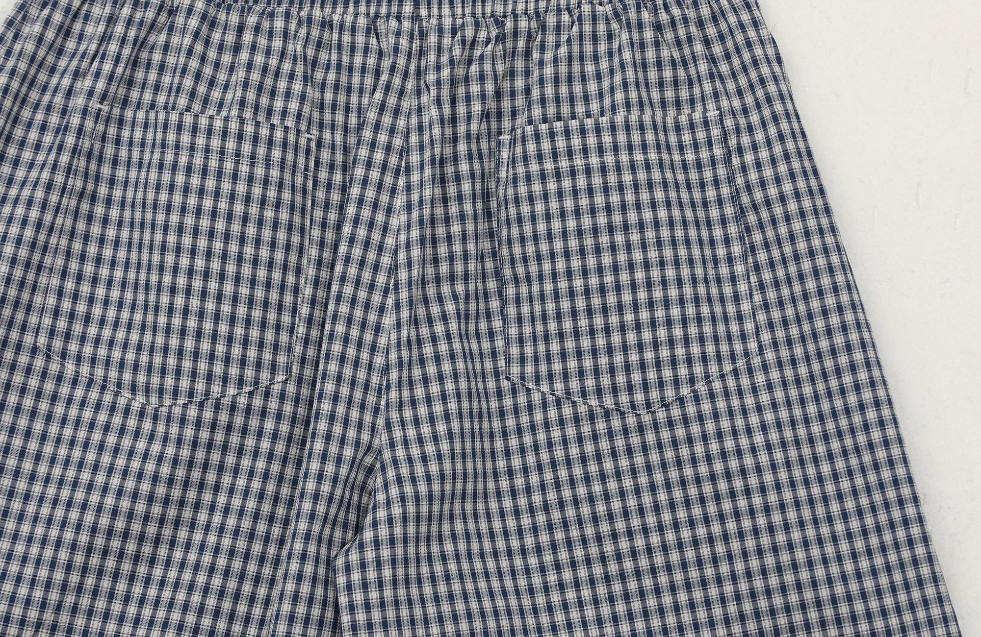 UNTILWERICH Check Drawstring Wide Shorts-Shorts-M / 29“-Blue-Free Shipping Leatheretro