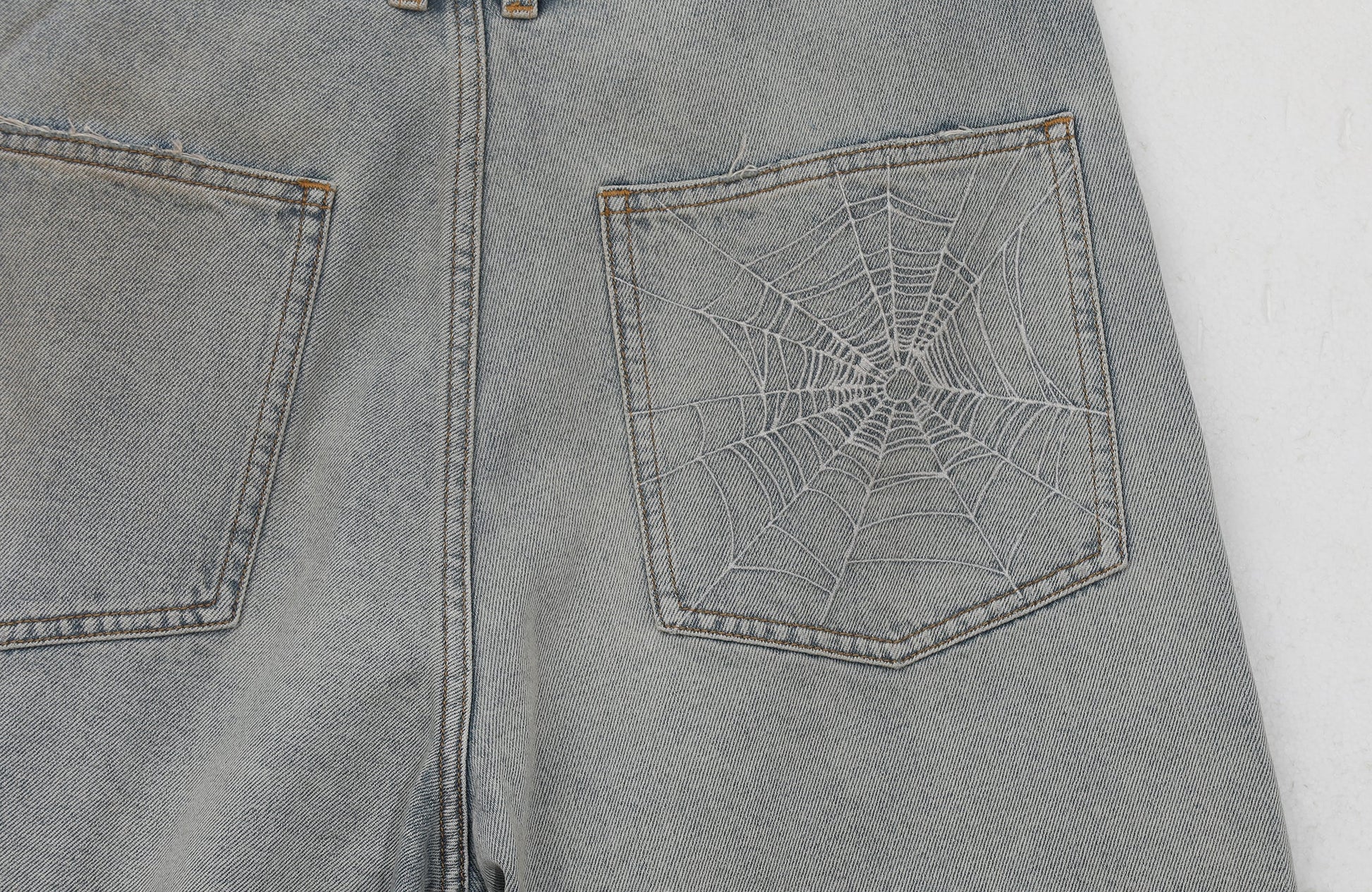 UNTILWERICH Spider Web Embroidered Pearl Denim Shorts-Shorts-S / 31“-Free Shipping Leatheretro