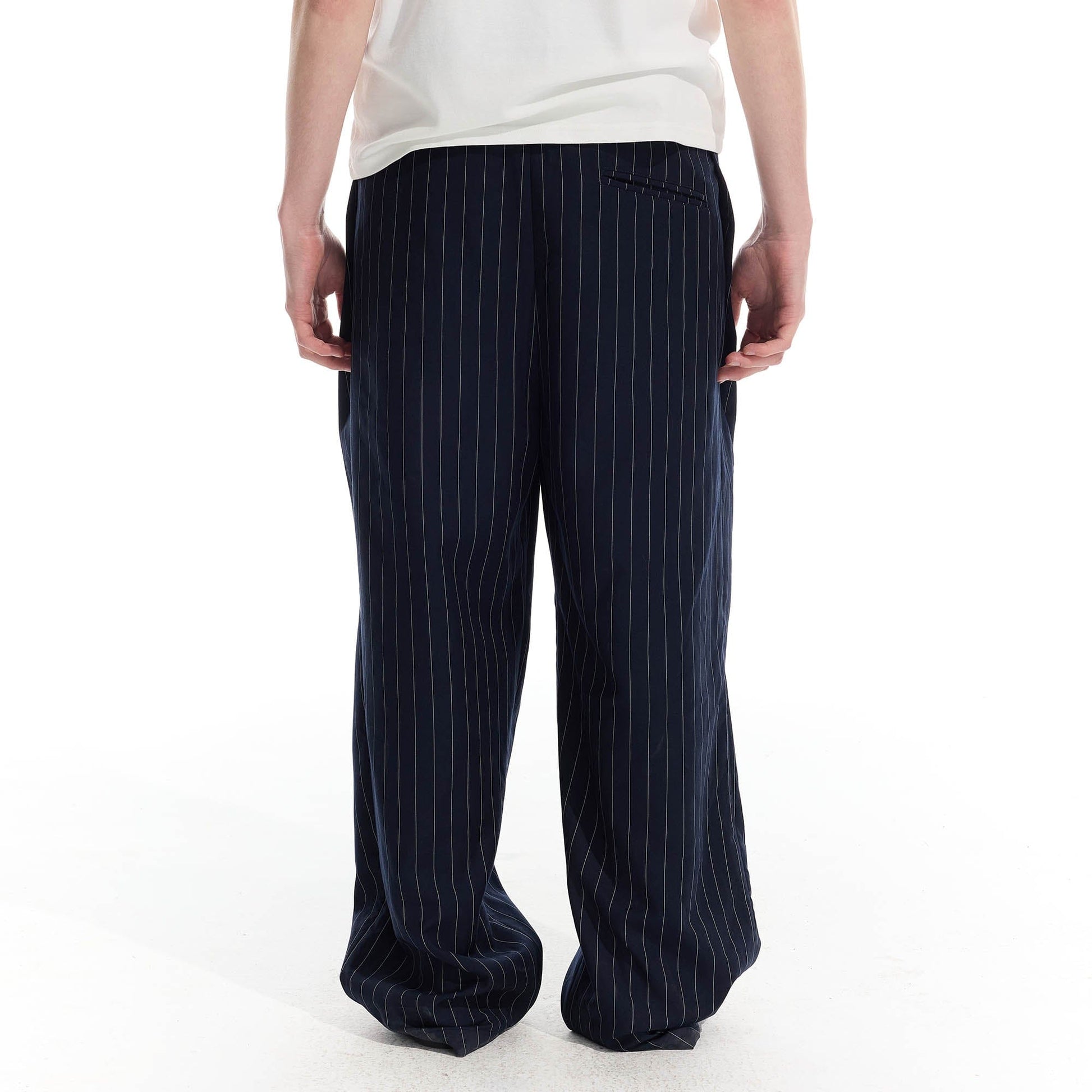WHISTLEHUNTER Pinstriped Pleated Drawstring Wide-Leg Pants-Pants-S-Black-Free Shipping Leatheretro