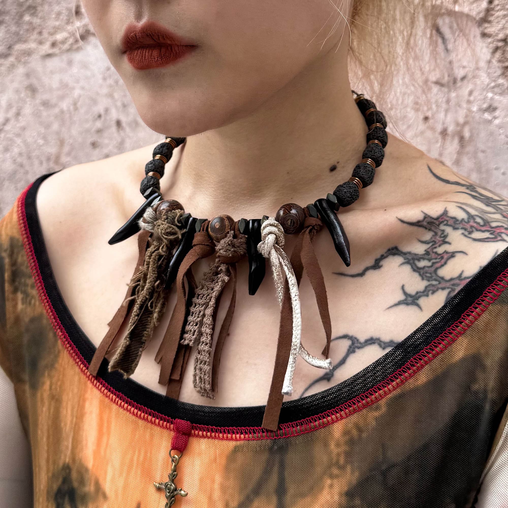 ILLUSORY Tribal Tassel Beaded Fang Necklace-Necklace-Regular-Free Shipping Leatheretro