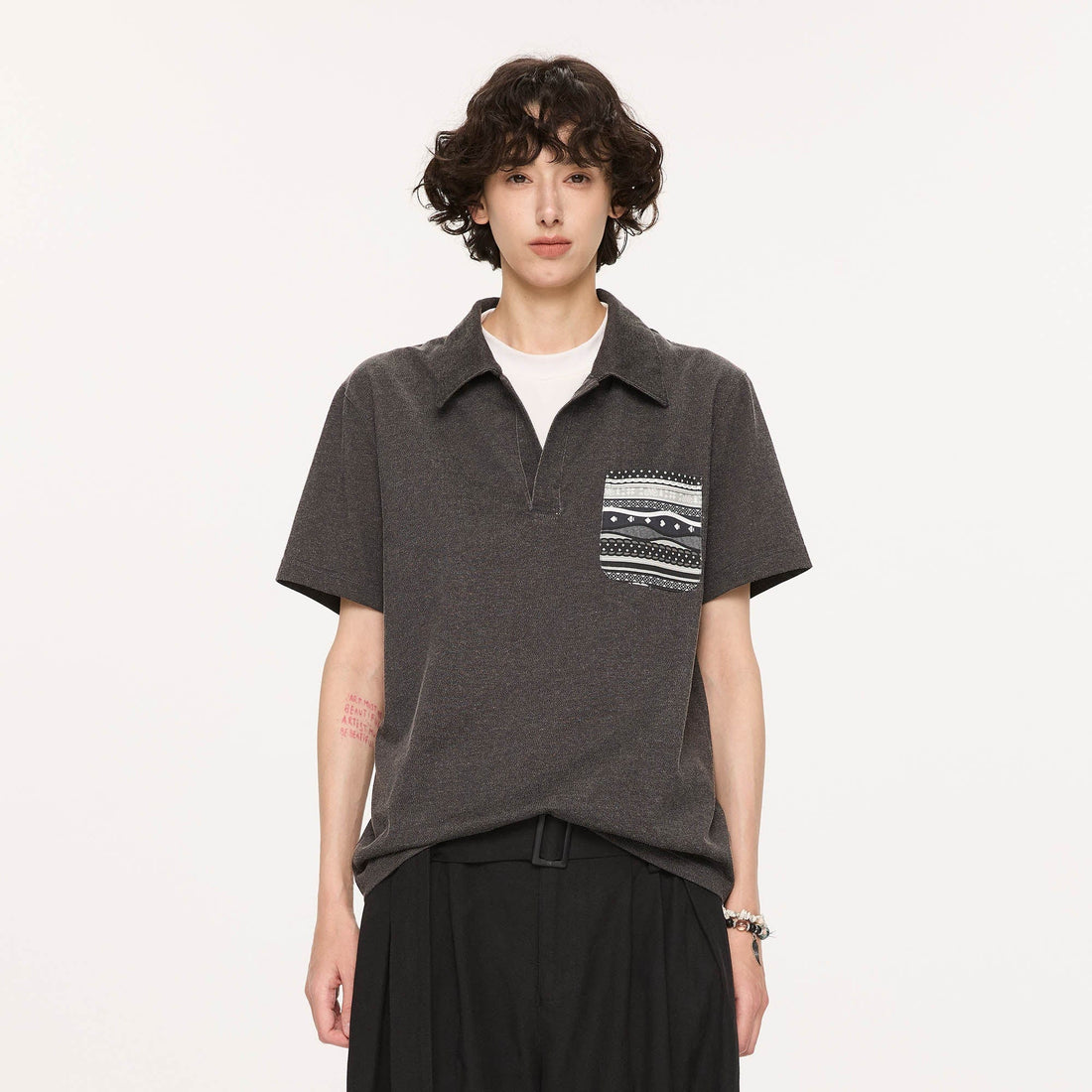 KREATE Layered Fair Isle Pocket Polo T-Shirt-T Shirt-S-Free Shipping Leatheretro