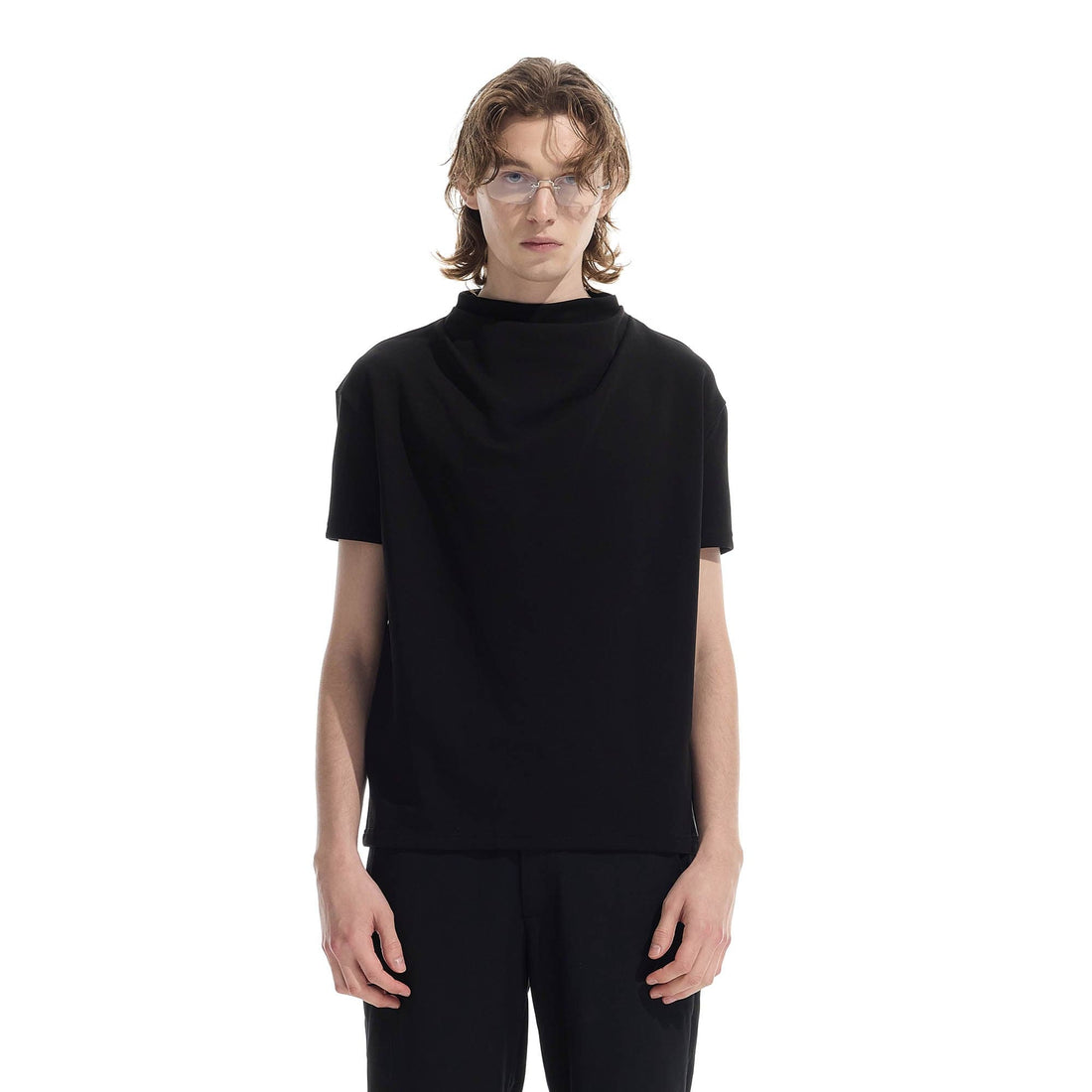 WHISTLEHUNTER Essential Crinkled Mock T-Shirt-T Shirt-S-Black-Free Shipping Leatheretro