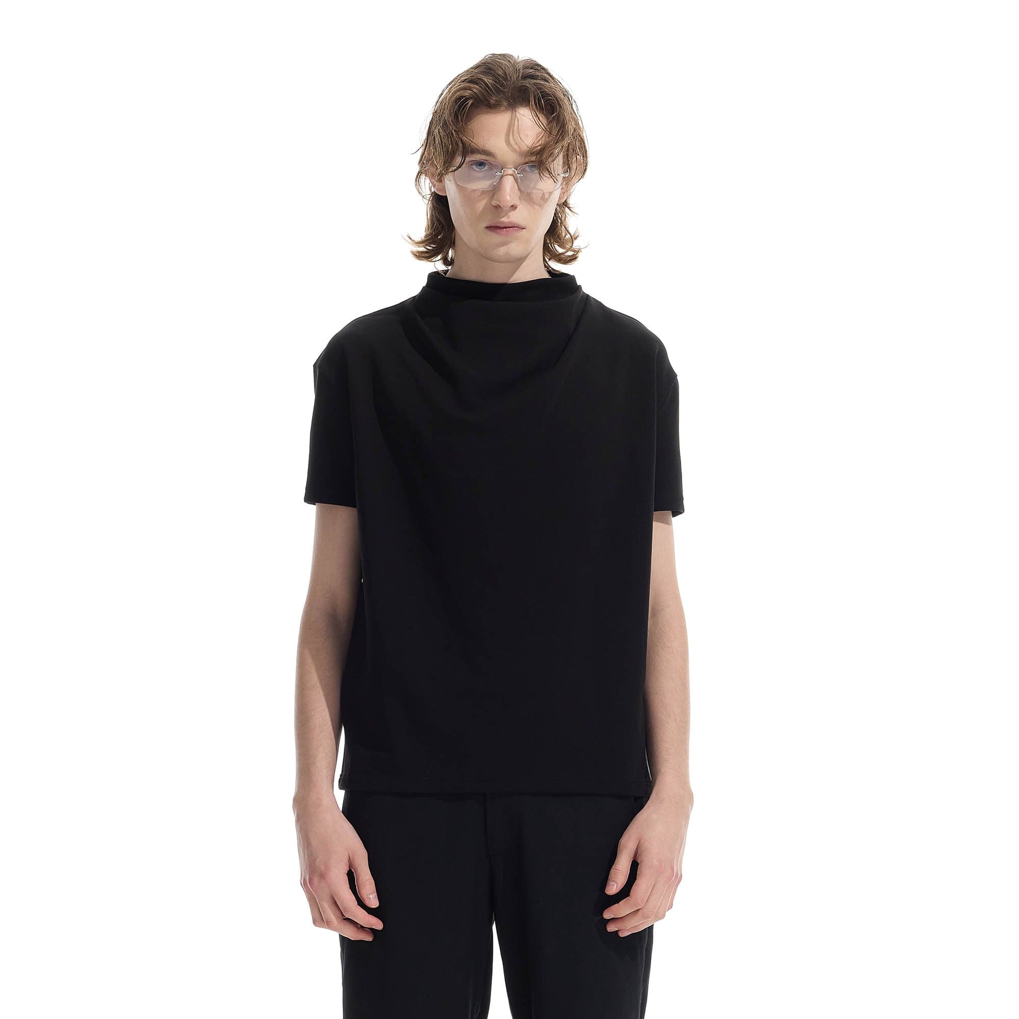 WHISTLEHUNTER Essential Crinkled Mock T-Shirt-T Shirt-S-Black-Free Shipping Leatheretro