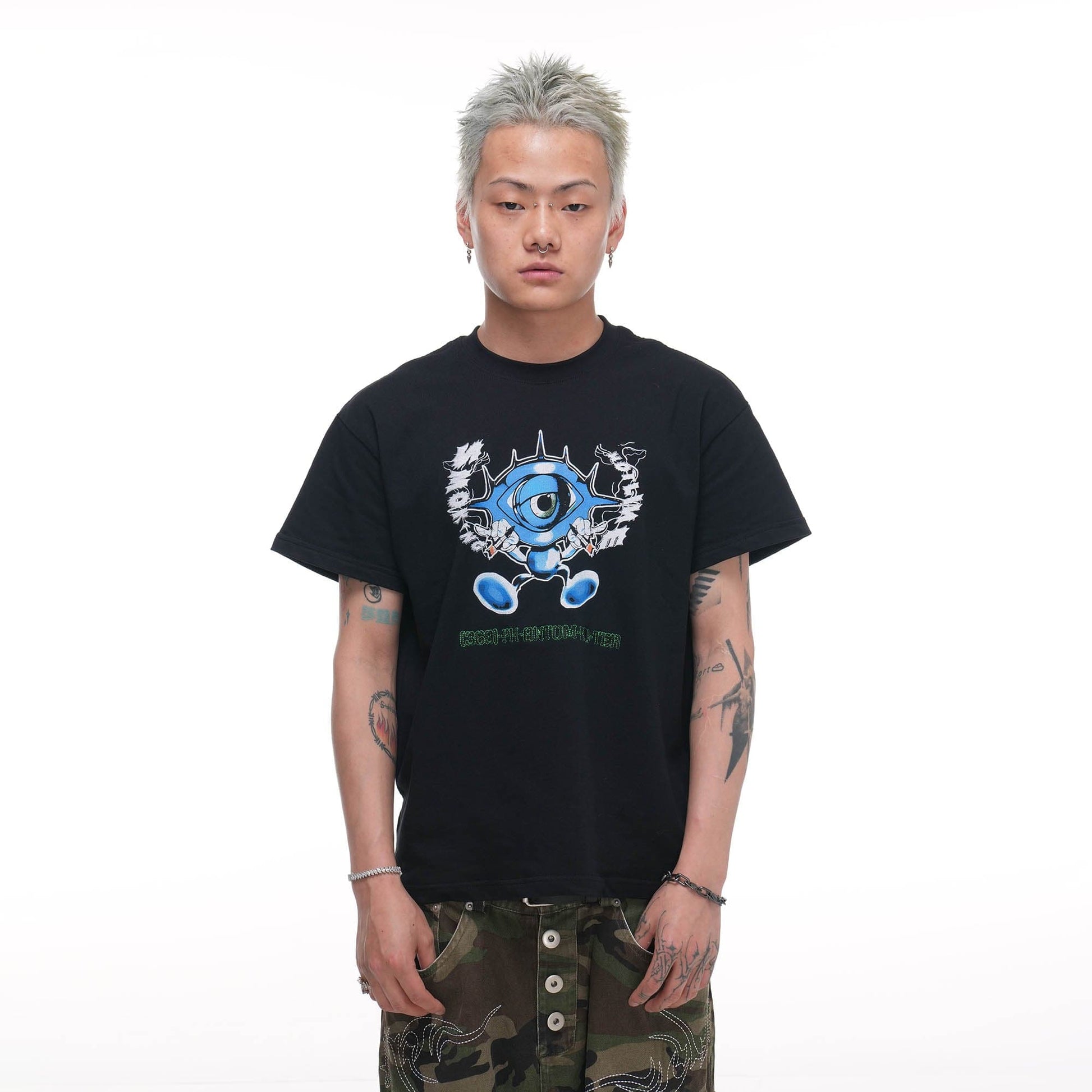 PHANTOMHUNTER Cartoon Eyeball Graphic Embroidered T-Shirt-T Shirt-M-Free Shipping Leatheretro