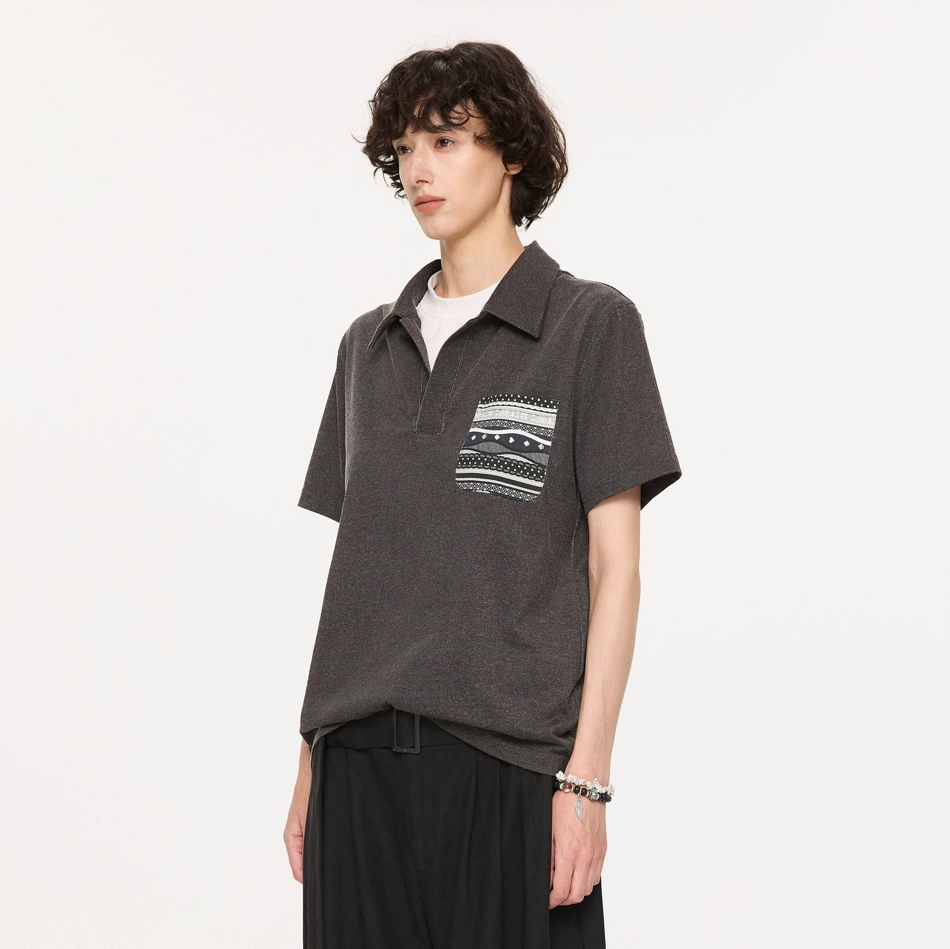 KREATE Layered Fair Isle Pocket Polo T-Shirt-T Shirt-S-Free Shipping Leatheretro