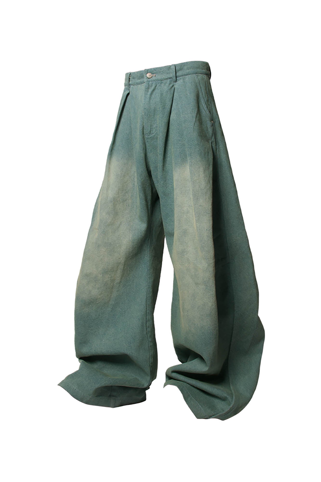 RELABEL Washed Pleated Waist Baggy Jeans-Jeans-XS-Green-Free Shipping Leatheretro