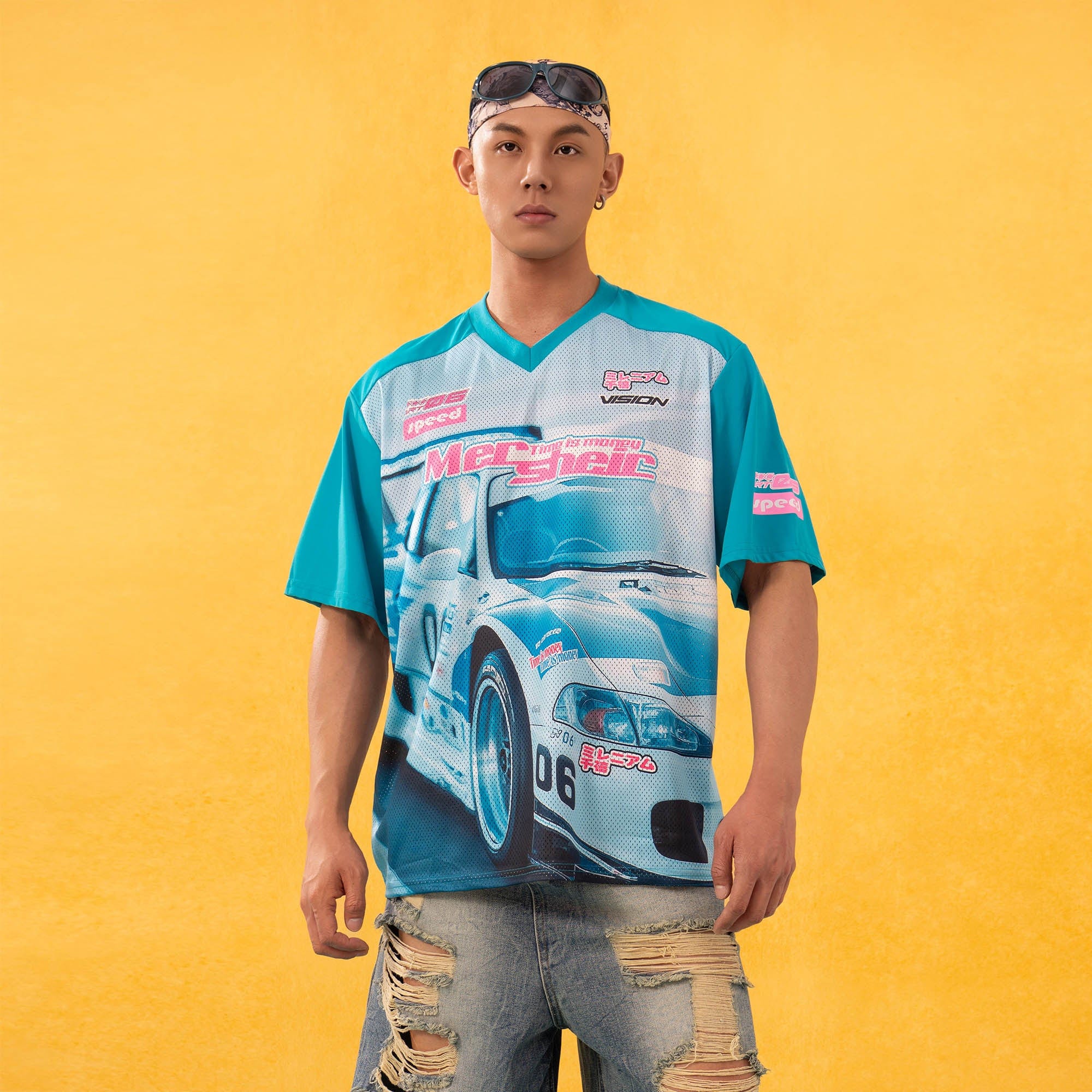 CLP Racing Graphic Mesh Raglan Jersey-T Shirt-M-Blue-Free Shipping Leatheretro