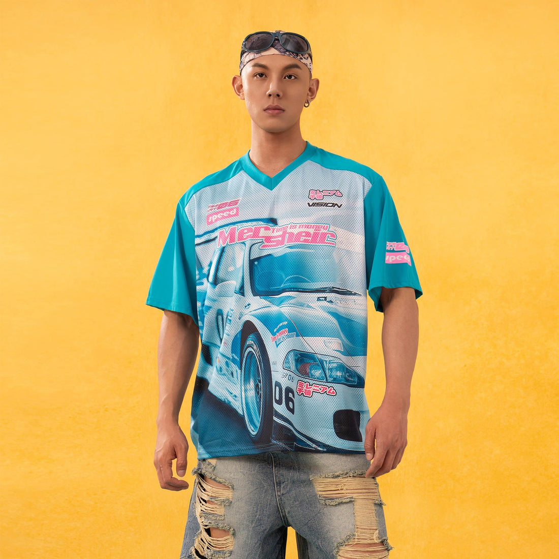 CLP Racing Graphic Mesh Raglan Jersey-T Shirt-M-Blue-Free Shipping Leatheretro