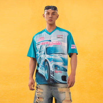 CLP Racing Graphic Mesh Raglan Jersey-T Shirt-M-Blue-Free Shipping Leatheretro