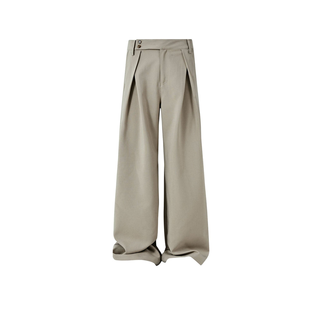 KREATE Inverted Pleats Asymmetric Waist Wide-Leg Trousers-Pants-S-Khaki-Free Shipping Leatheretro