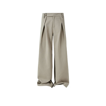 KREATE Inverted Pleats Asymmetric Waist Wide-Leg Trousers-Pants-S-Khaki-Free Shipping Leatheretro