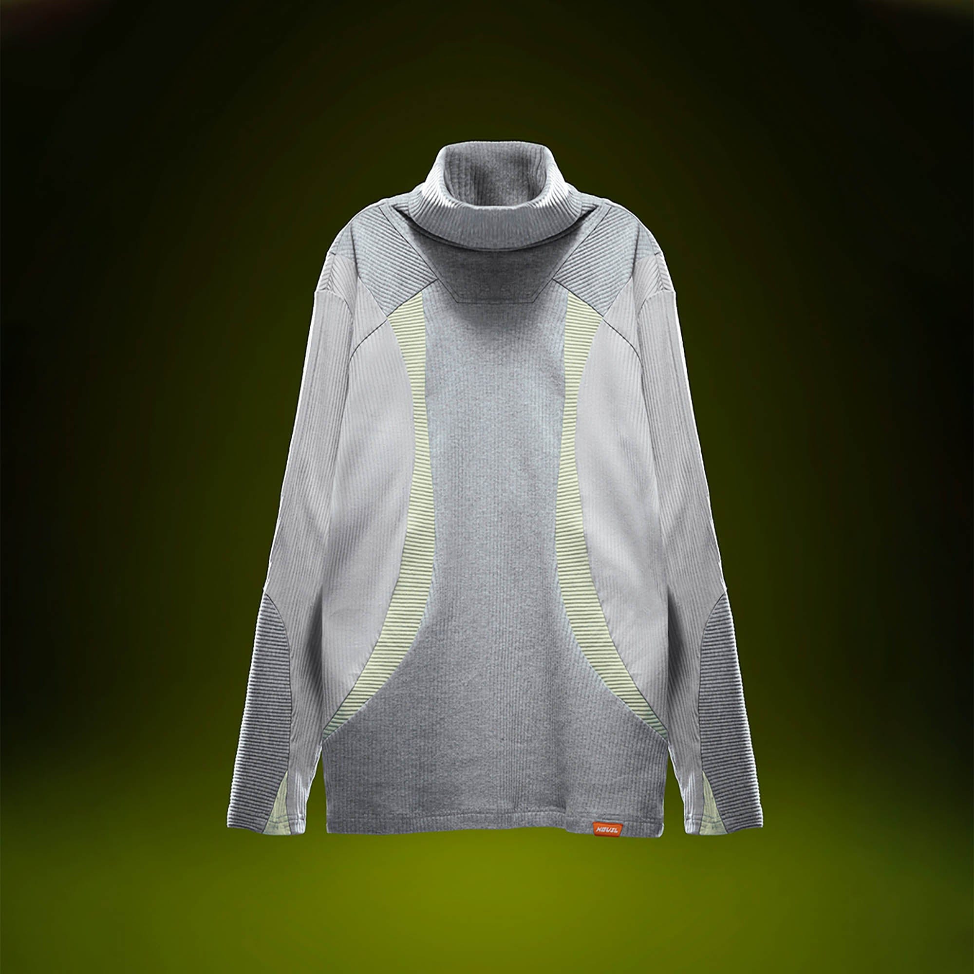 XIPHEVIL Ribbed Paneled Turtleneck Long-Sleeve Tee Grey-L/S Tee-XS-Free Shipping Leatheretro