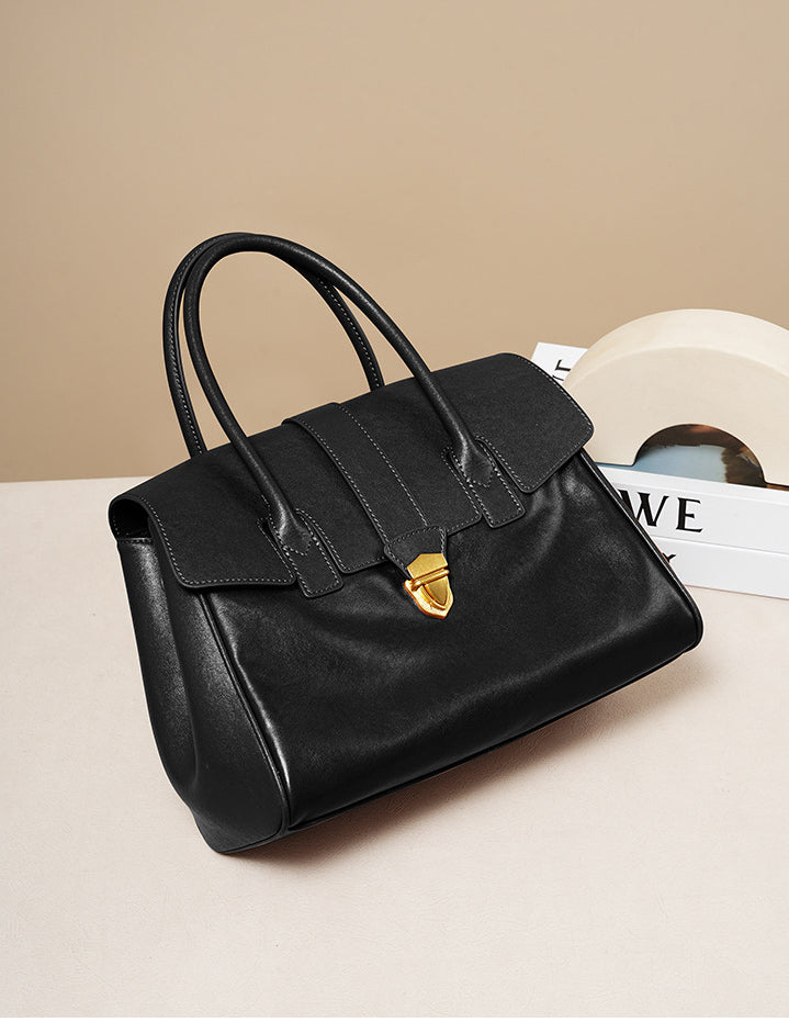 Premium Full-Grain Vegetable-Tanned Leather Briefcase-Handbags-black-Free Shipping Leatheretro