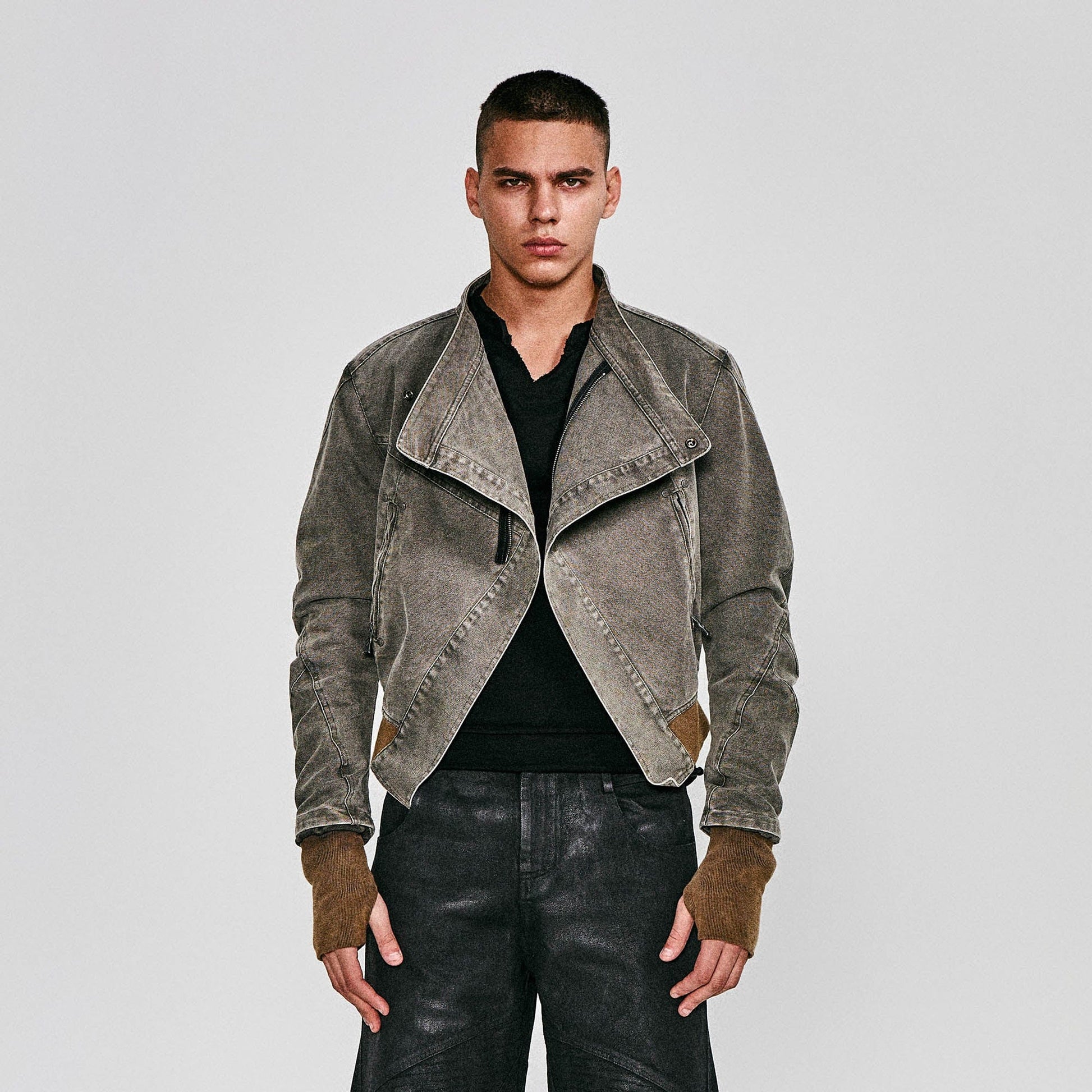 FLYERRER Asymmetrical Distressed Cropped Denim Jacket-Jacket-S-Free Shipping Leatheretro