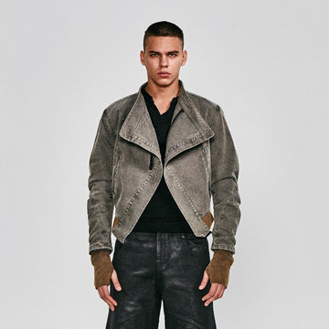 FLYERRER Asymmetrical Distressed Cropped Denim Jacket-Jacket-S-Free Shipping Leatheretro