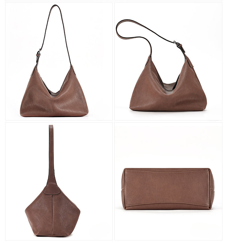 Vegetable-Tanned Leather Shoulder Bag-Black-Free Shipping Leatheretro