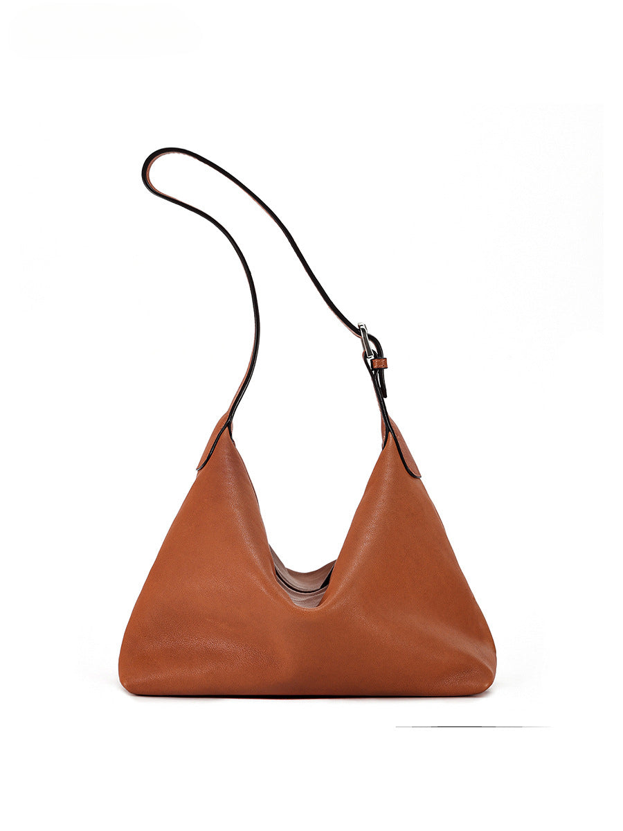 Vegetable-Tanned Leather Shoulder Bag-Black-Free Shipping Leatheretro