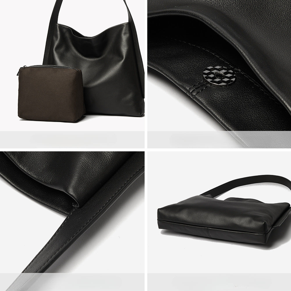 Large Capacity Tote Bag - Full-Grain Leather Minimalist Mother-Child Crossbody Shoulder Bag-Handbags-Gray-Free Shipping Leatheretro