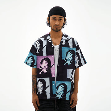 TECNINEGROUP Pop Art Portrait Graphic Cuban Half Shirt-Half shirt-Multicolor-S-Free Shipping Leatheretro