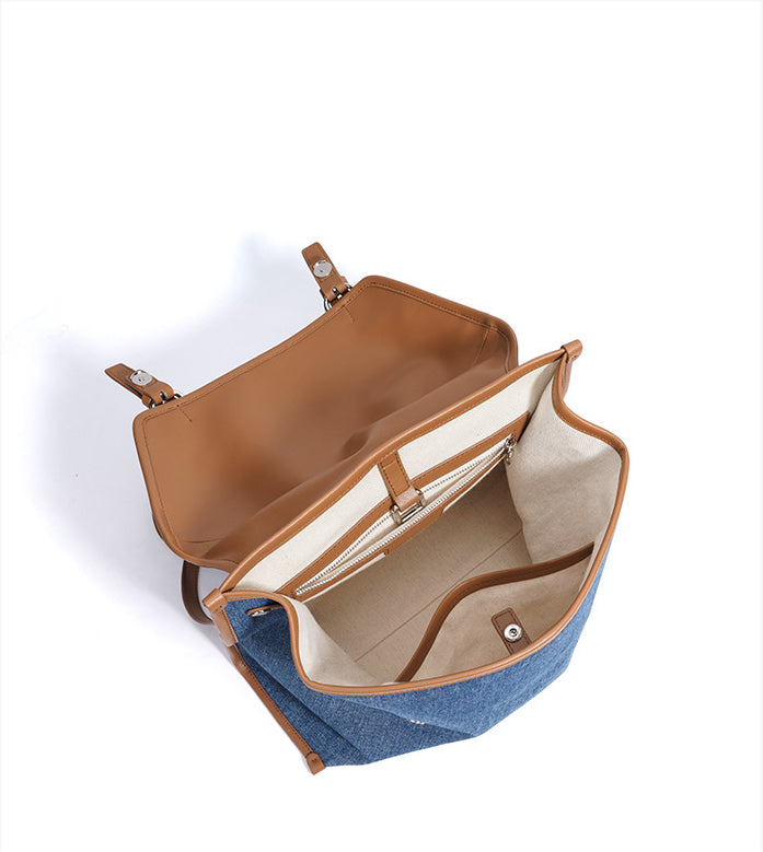 Casual Leather Denim Backpack-Backpack-Blue-Free Shipping Leatheretro