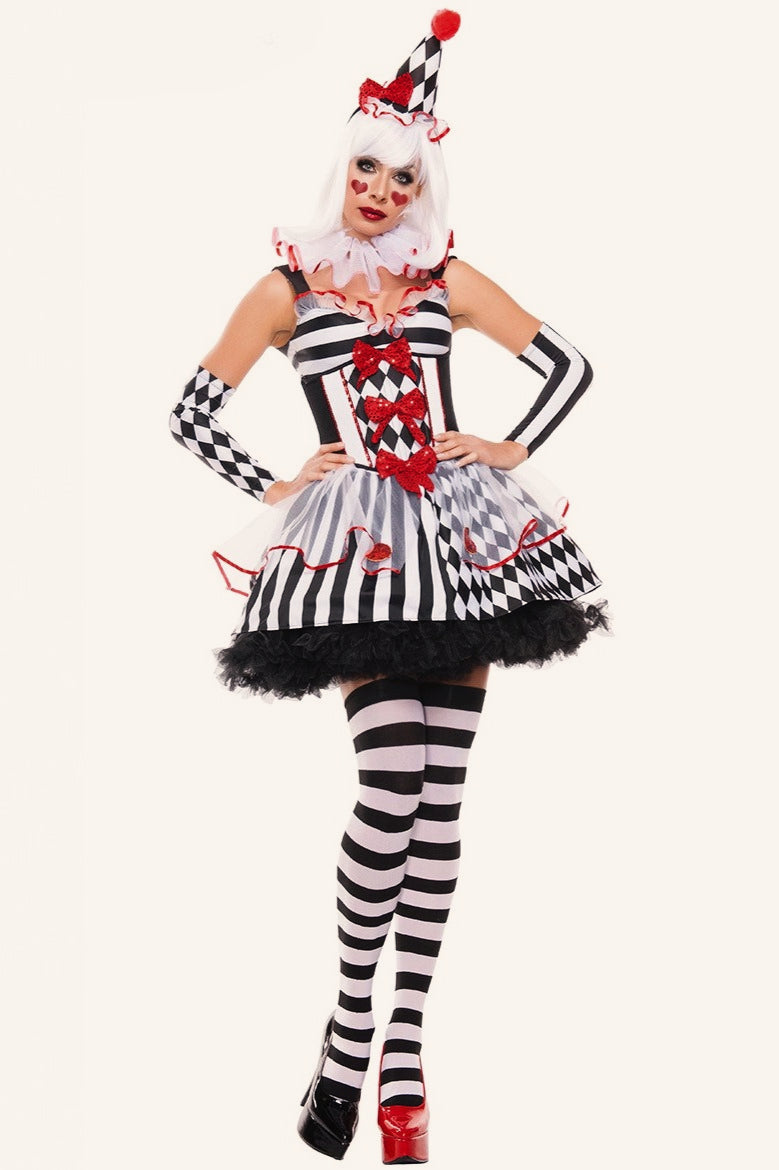 Checkerboard Circus Clown Cosplay Halloween Costume-Halloween costumes-One Size-Black-Free Shipping Leatheretro