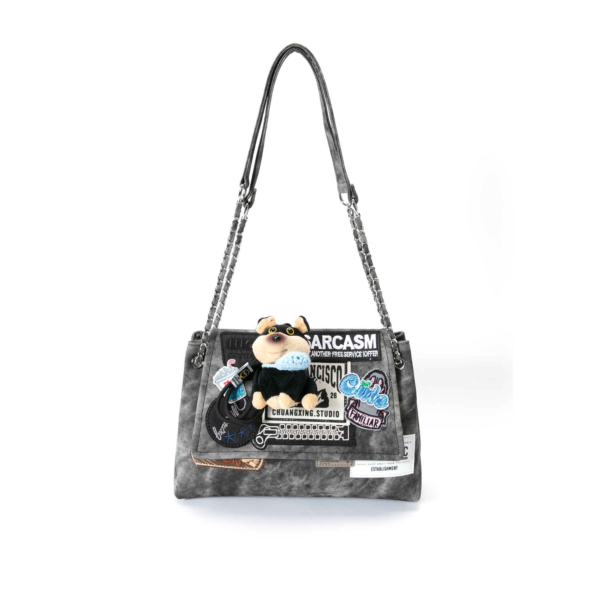 BLING BOX Patched Graffiti Washed Shoulder Bag-Bag-One Size-Free Shipping Leatheretro