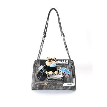 BLING BOX Patched Graffiti Washed Shoulder Bag-Bag-One Size-Free Shipping Leatheretro