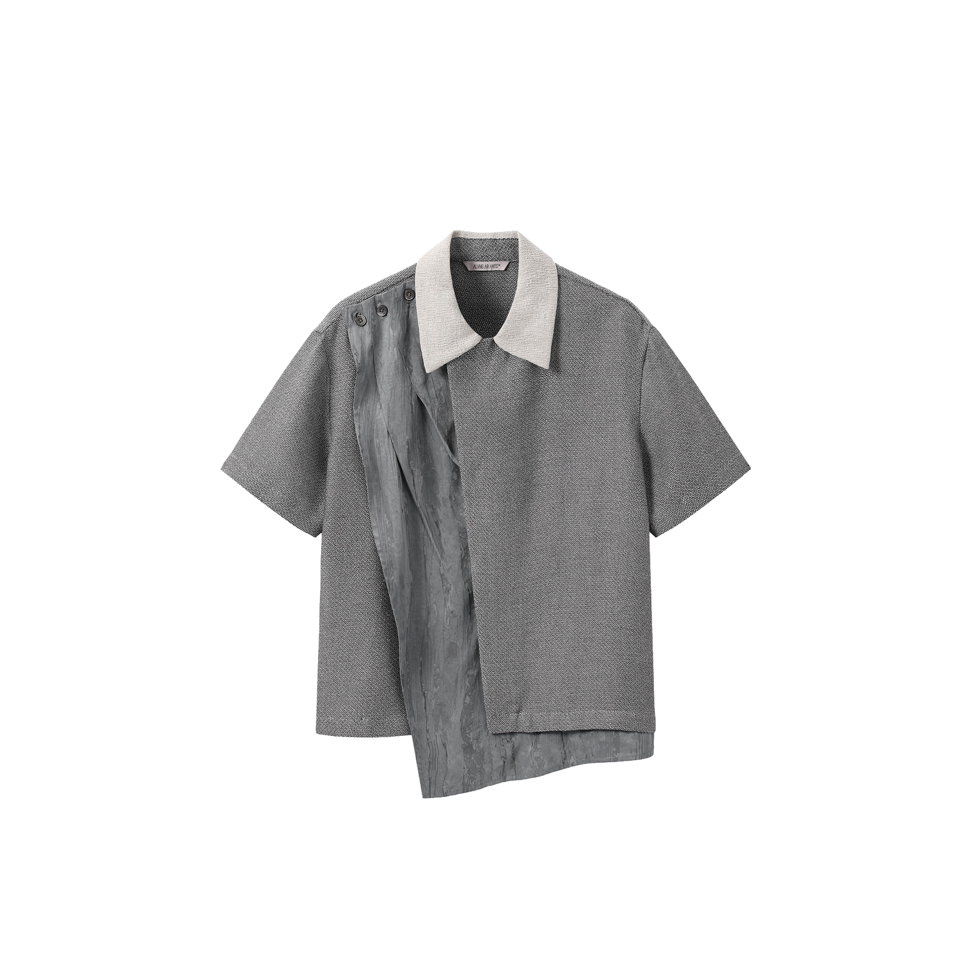 ALVNG AR ANTS Asymmetrical Contrast Spliced Linen Half Shirt-Half shirt-S-Gray-Free Shipping Leatheretro