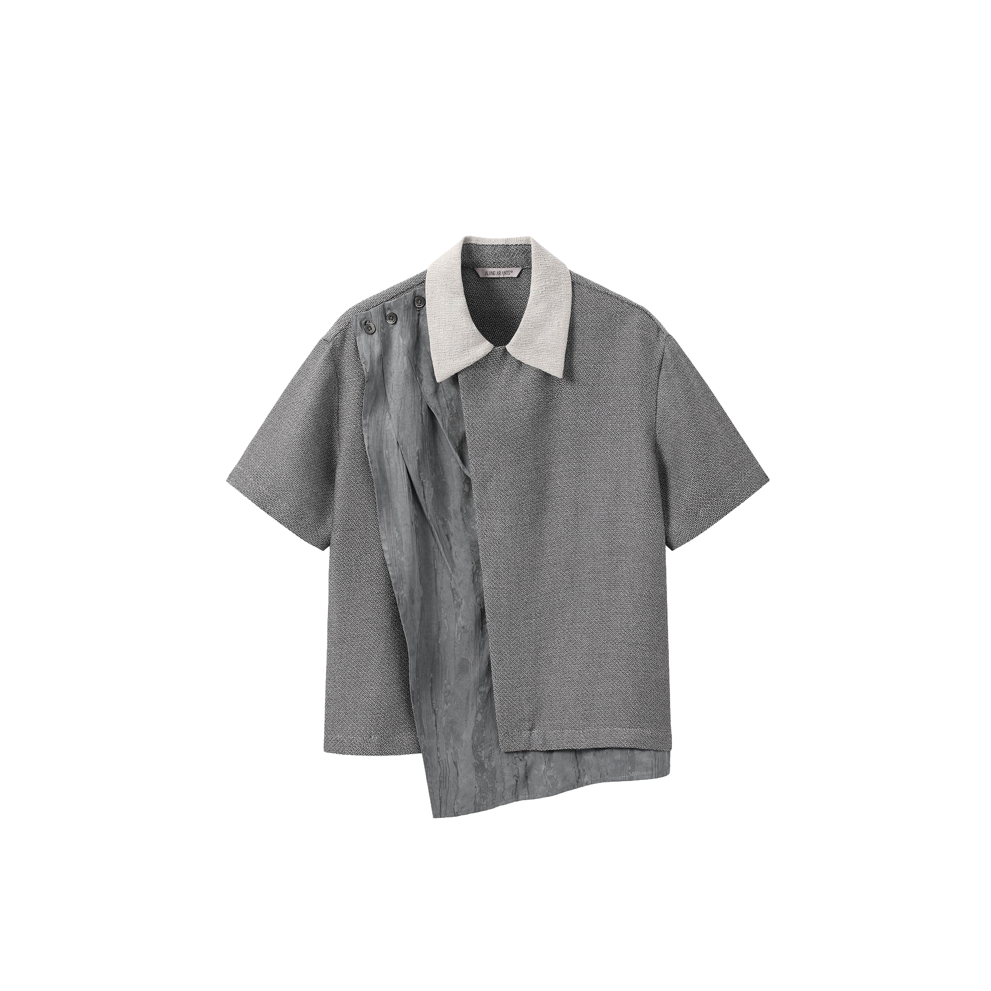 ALVNG AR ANTS Asymmetrical Contrast Spliced Linen Half Shirt-Half shirt-S-Gray-Free Shipping Leatheretro